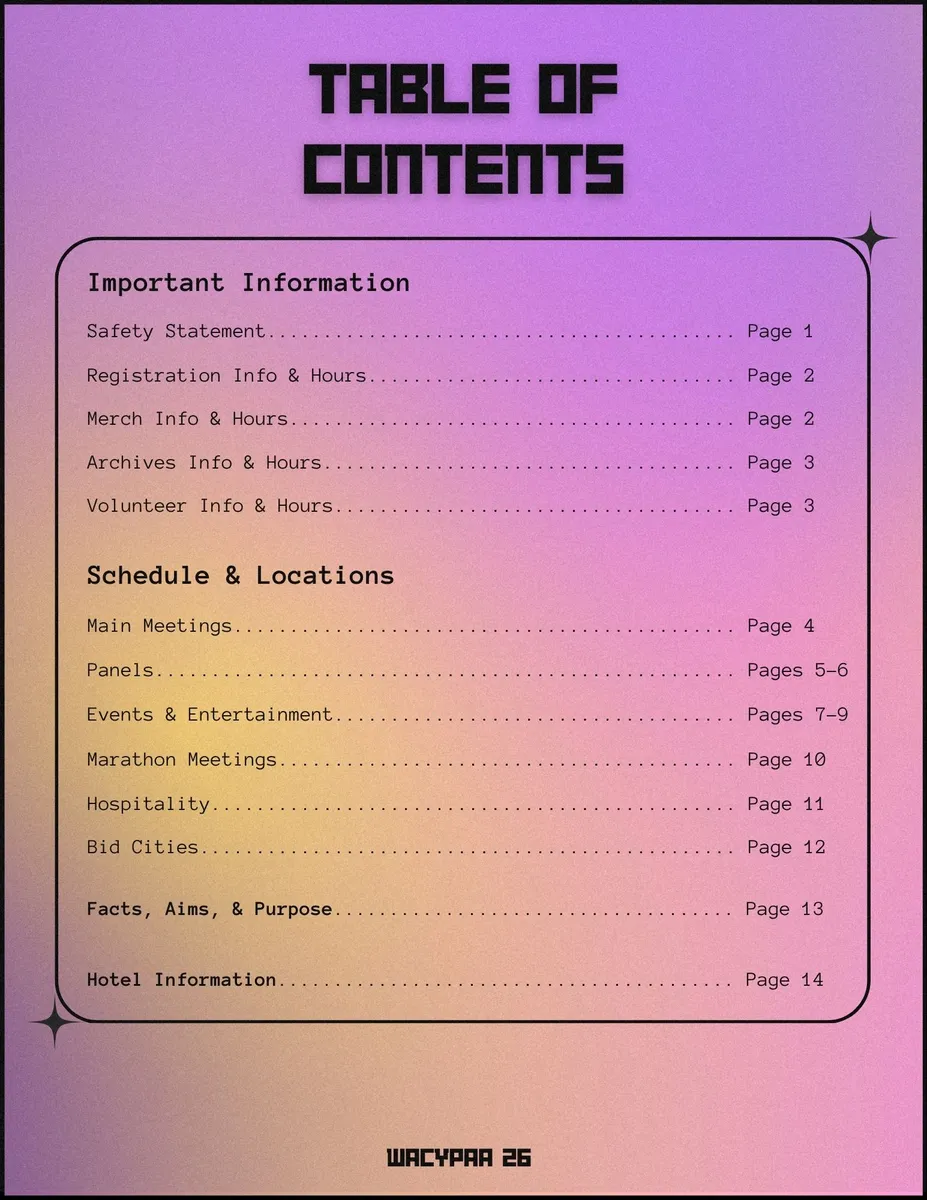 Table of contents