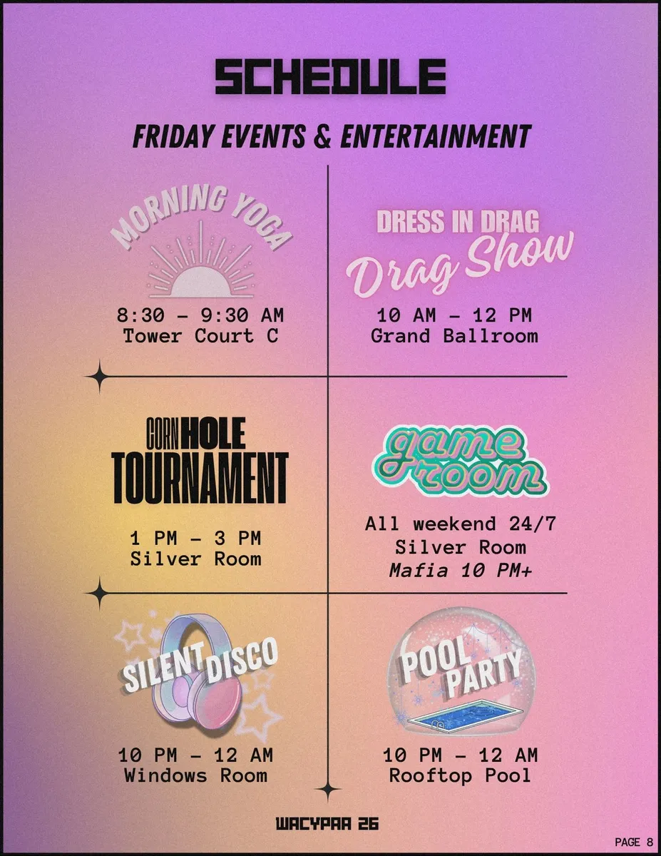 Page 8, Friday events