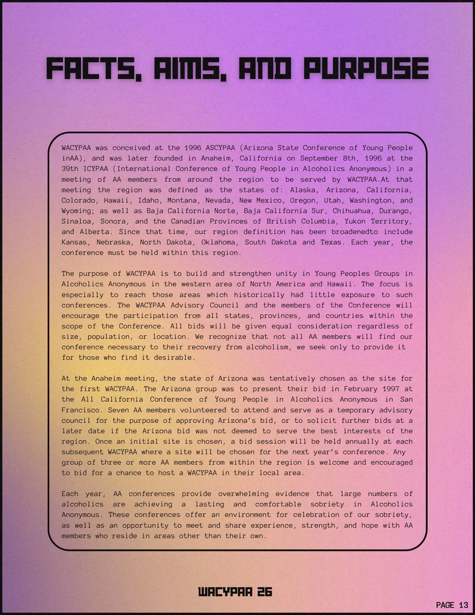 Page 13, Facts, aims, and purpose