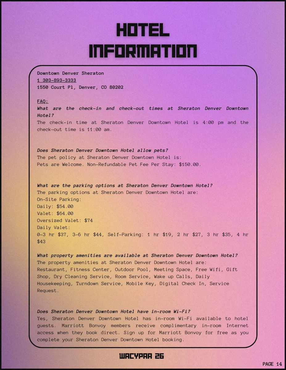 Page 14, Hotel information