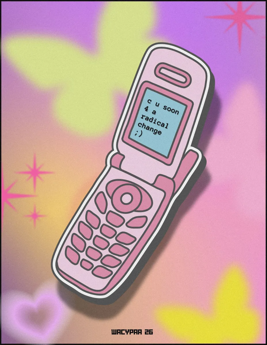 Back cover, flip phone illustration